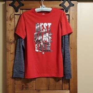 Champion Red Grey Mock Short Sleeve Athletic Top Size XL